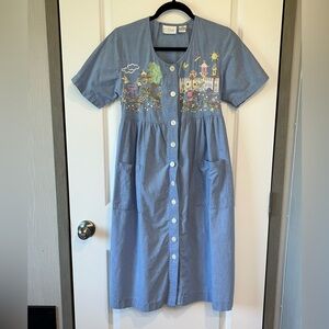 Go Softly Dress Women’s Blue Cotton Embroidered Garden Birds Granny Core